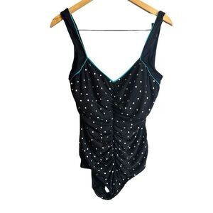 Vintage Gabar polka dot one piece swimsuit size 18 black & white teal blue
